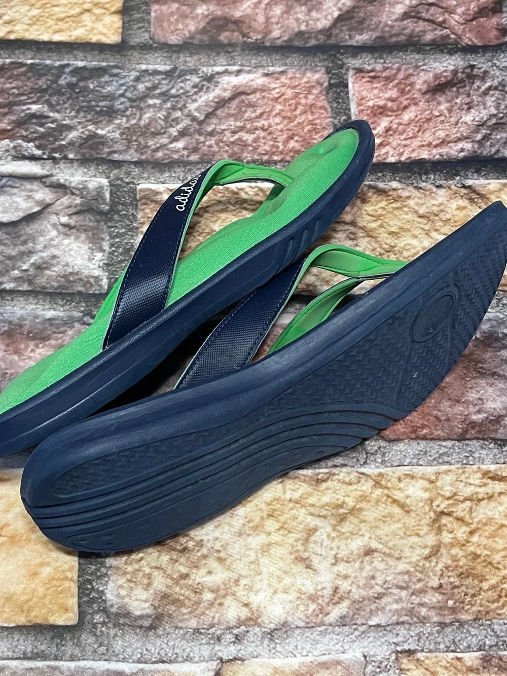 Adidas Fit Foam Women Flip Flops Sandals Green Navy Size 8 Beach Summer Vacation